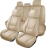 Astira Car Seat Covers for Mercedes-Benz ML320 ML350 ML400 2000-2015,Breathable Comfortable Nappa Leather Seat Covers Full Set, Anti-Slip Waterproof Automotive Seat Cover Protectors(Beige)
