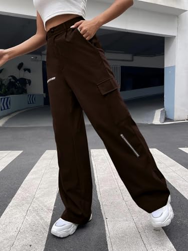 Image of GRECIILOOKS Cargo Pants For Woman | Trousers For Womans |High Waist Trouser for Women - Flared Parachute Pants with Side Pockets |Womens Cargo Pant | Elegant for College & Events (Available in Plus Size)