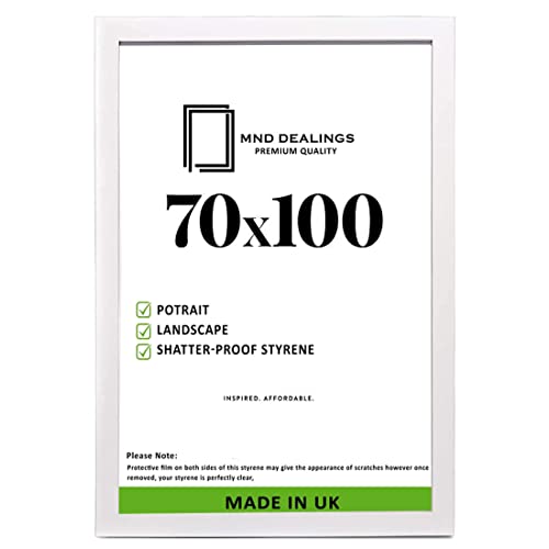 MND Dealings® Extra Large 70x 100CM Size Picture Photo Frame/Flat Profile Solid Wooden Eton/Landscape & Portrait Display/With Styrene Shatterproof Perspex Sheet27.56" x 39.37" (White)