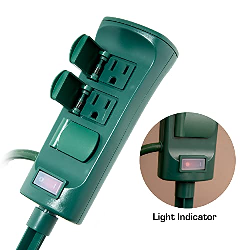 6 Outlet Green Color Double Sided Outdoor Power Strip, Yard Power Stake Weatherproof Cover And On/Off Switch,6 Ft Long Extension Cord , Weather Resistant, Etl Certified #TOP3