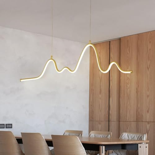 Image of Aluminium LED Pendant Light, Linear Design Hanging Light Height Adjustable Ceiling Pendant Lights for Dining Room Living Room Bedroom (Three Color Temperature)