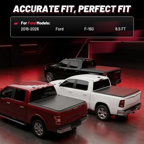 Image of BDFHYK Hard Tri-Fold Tonneau Cover for Ford F-150 2015-2026 6.5 ft (78 inch-79 inch) Bed, Waterproof Low Profile Truck Bed Cover with Anti-Theft Lock, Easy Install Not for 5.5 ft or 8 ft beds