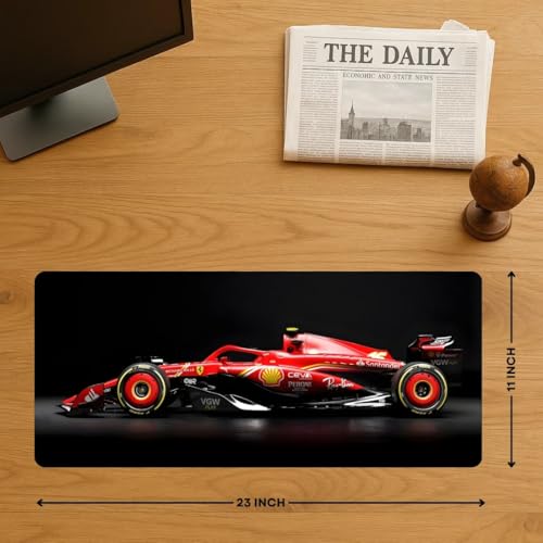 Image of Moto Edition Desk Mat 23x11 Inch - Racing-Themed Keyboard & Mouse Pad for Office, Home & Gaming | Non-Slip Rubber Base, Waterproof Surface, Supercar & Bike Inspired Table Mat (Red Formula)