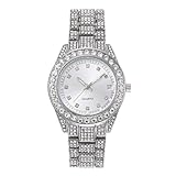 MendoNuk Wrist Watch Unisex Luxury Diamond Watch Fashion Crystal Rhinestone Quartz Analog Watch, Large dial Roman Numerals Wristwatch(Silver,Couple)