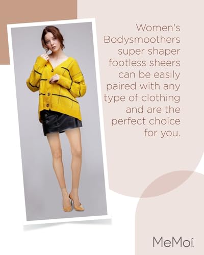 Image of MeMoi Bodysmoothers Footless Pantyhose for Women,Ultra Sheer Super Shaper Control Top Pantyhose
