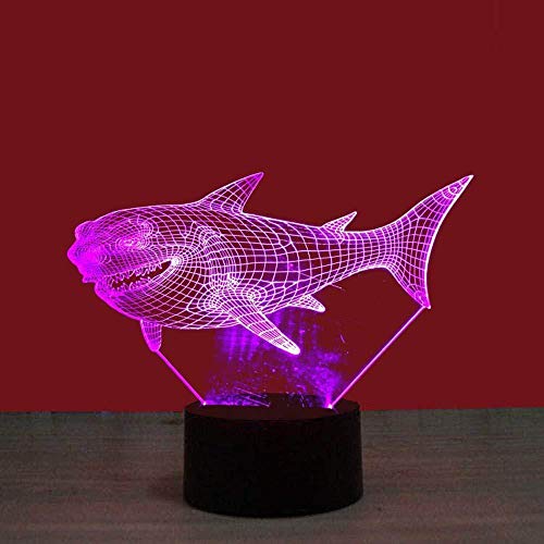 3D Bordslampa Fjärrkontroll Smart Touch Fisk Haj Sovrum Barn Present Jul Heminredning