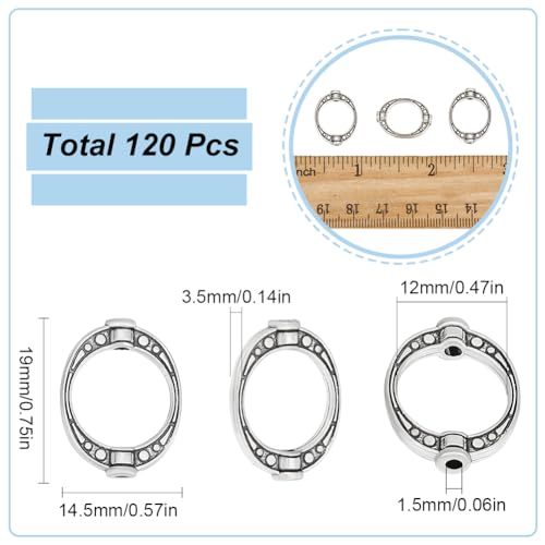 SUNNYCLUE 1 Box 120Pcs Bead Frames 10mm Circle Bead Frame Bulk Antique Silver Alloy Tibetan Style Hollow Round Beads Frames Metal Charms for jewellery Making Supplies DIY Bracelets Necklaces Earrings - Image 2