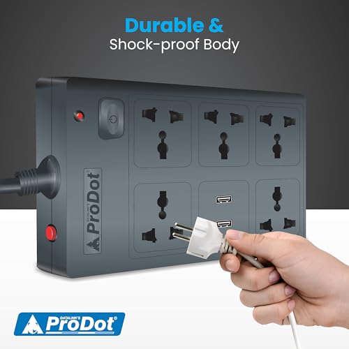 Image of Prodot 6 Universal Sockets Surge Protector with 2.5m Heavy-Duty Copper Cord | Up to 2500W (250V~10A) I 350 Joules Protection I Automatic Overload Protection I Shock-Proof ABS Body I Home & Office Use