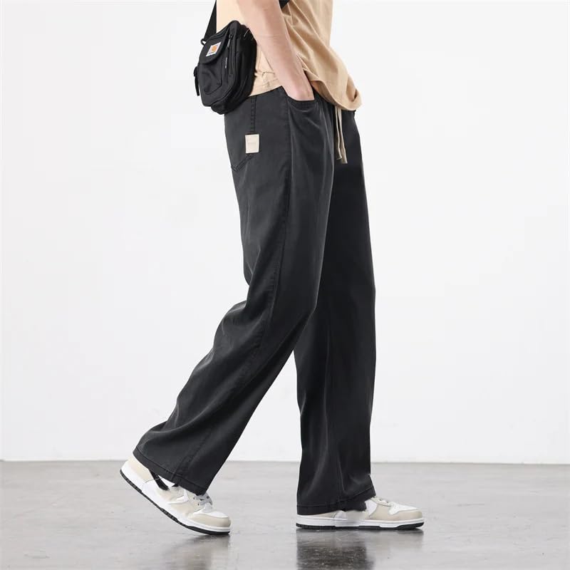 Summer Men's Trousers Thin Baggy Straight Wide Leg Pants Drawstring Elastic Waist Korea Jogger Casual Pant4