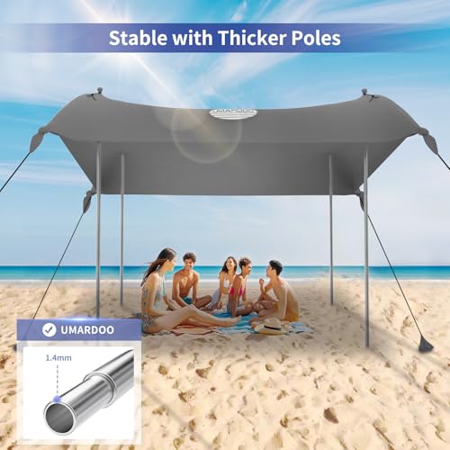 Image of UMARDOO Family Beach Tent Canopy Sun Shade Portable, Large Compact Beach Sun Shelter Easy Setup with Packable Bag for Outdoor Travel (Grey, 10X10 FT. 4Poles)