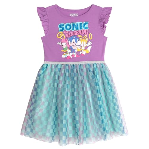SEGA Sonic the Hedgehog Little Girls Tutu Pleated Tulle Dress Lavender/Blue 5
