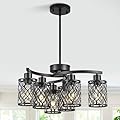 Klgxnrd Modern Farmhouse Black Chandelier for Kitchen Island, 6 Light Industrial Hanging Dining Room Light Fixtures Over Table, Rustic Pendant Ceiling Light for Entryway Hallway Bedroom Foyer