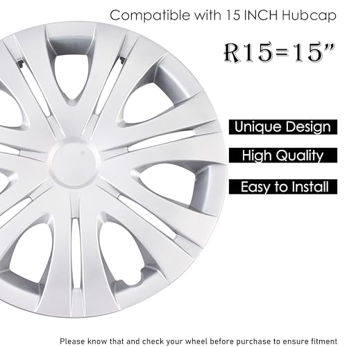 Image of Smoke Matte Silver Car Vehicle Chrome Wheel Rim Skin Cover 15 inch Automotive Hubcap Wheel Cover Replacement Hubcaps Rim Protection Accessories Set of 4, 15 inch