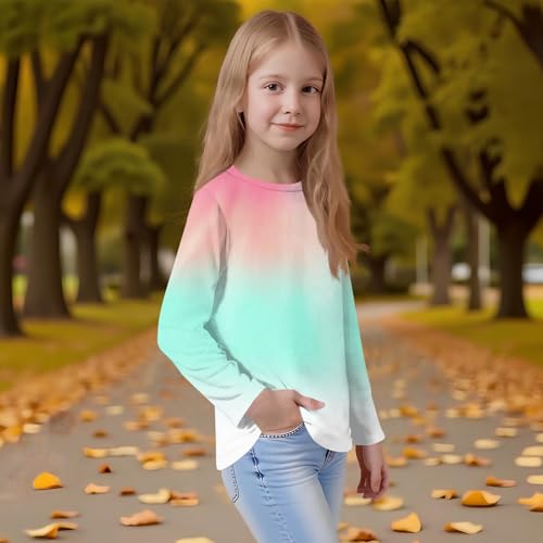 Girls Long Sleeve Gradient T-Shirt Soft Crewneck Top Comfortable Casual Fall Tee for Kids, Ages 3-14 Years2