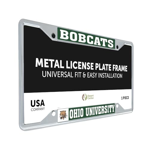 Desert Cactus Ohio University License Plate Frame Bobcats Metal Car Tag Holder for Front or Back of Car Officially Licensed (Mascot)