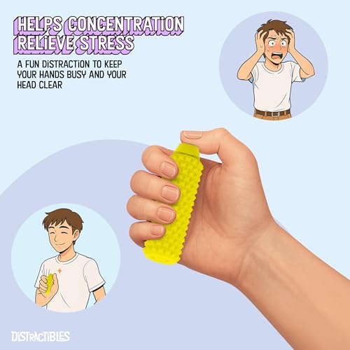 Image of Distractibles Spike Roller Clicker, Tactile Pain Stim Fidget with Clicker Switch, Pain Stimulation Roller with Lanyard (Yellow)