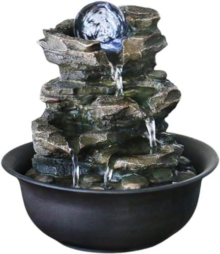 pisipe 屋内デスクトップ噴水樹脂屋内噴水 LED 風水ホイール加湿器ホームオフィス風水装飾工芸品 (7156035)