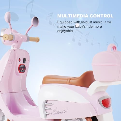 Image of Little Rides Lambretta Scooter | Rechargeable Battery Operated Ride-On Bike for Kids | Ages 2 to 5 Years | Premium Ride-On Toy Bike for Toddlers - Children - (Pink)