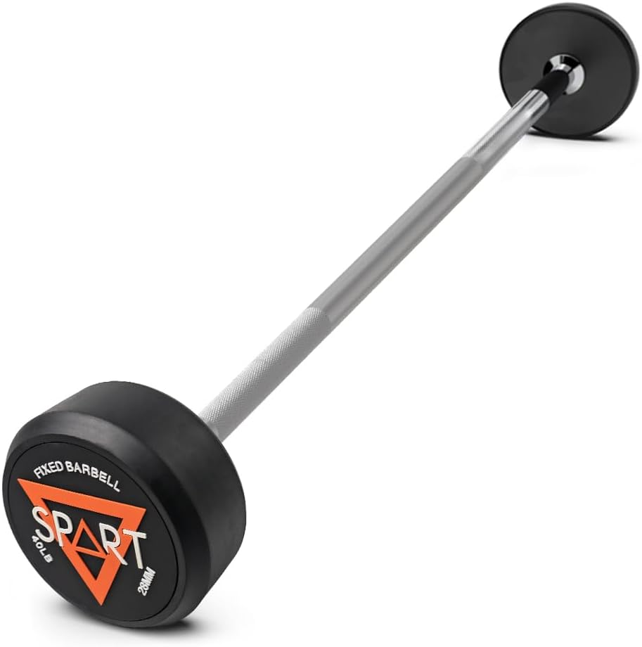 SPART Rubber Coated Fixed Barbell, Pre-Loaded Weights Straight Solid Steel Barbells, Weighted Bar for Weightlifting Exercise, Bodybuilding, Strength Training, Squat Rack & Bench Press