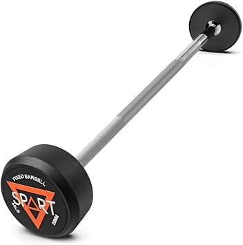 SPART Rubber Coated Fixed Barbell, Pre-Loaded Weights Straight Solid Steel Barbells, Weighted Bar for Weightlifting Exercise, Bodybuilding, Strength Training, Squat Rack & Bench Press