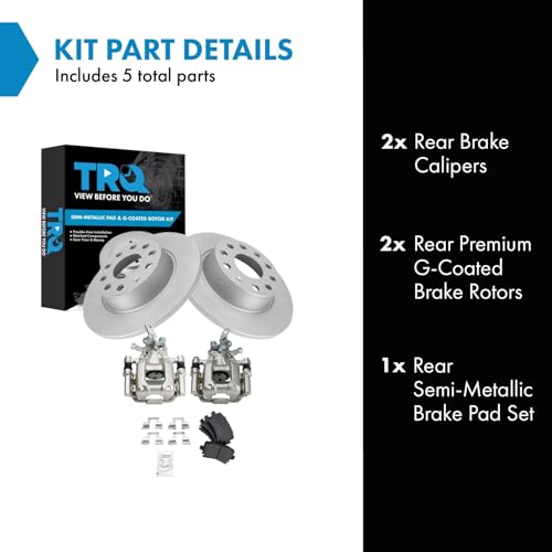 Image of TRQ Rear Brake Pad and Rotor Set Semi Metallic Coated Rotors Calipers Compatible with 2010 Audi A3 A3 Quattro Volkswagen Jetta