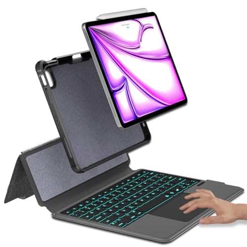 iPad 12.9 Keyboard Case for iPad Pro 12.9 inch 6th 2022/5th 2021/4th 2020/3rd 2018-7 Color Backlight,Touchpad Detachable Slim Cover with Pencil Holder (12.9",Black)