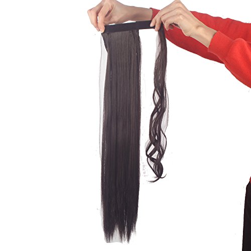 Lelinta 24" Straight Wrap Around Ponytail Hairpieces For Woman Synthetic Hair Extension Dark Brown-Straight #TOP3