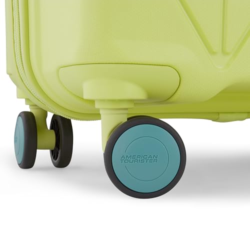 Image of American Tourister Qubiz | Cabin Trolley Bag (55 cm) | 360 8 Wheel Travel Luggage | Hard Case Polypropylene Suitcase | Recessed Combination Lock | Lime & Turquoise