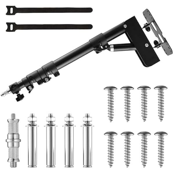 Ring Light Wall Mount with Extended 45.7" Boom Arm - Professional Heavy-Duty Studio Photography Mounting Bracket - 12lb Capacity for Commercial Studios, Broadcast and Video Production