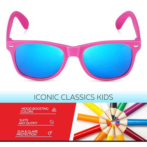Image of Retro Rewind Kids Sunglasses for Boys Girls Age 3-12 - Shatterproof UV400 Toddler Children Sun Glasses