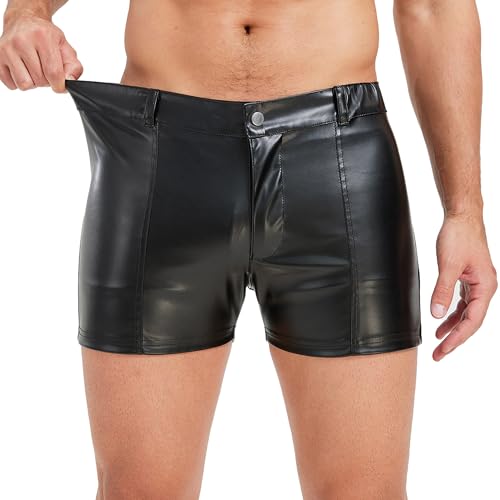 DTODWW Men's PU Leather Shorts Elastic Waist Sexy Shorts Rave Hot Short Pants with Pockets Casual Streetwear Clubwear3