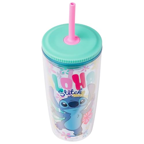 Image of Silver Buffalo Disney Lilo and Stitch inchAloha inch Spill Resistant Plastic Tumbler, 20 Ounces