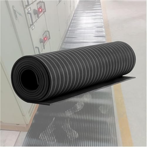 High Voltage Insulated Rubber Floor Mat, 6-35 kV Electrical Safety Mat for Home & Commercial Use, Non-Slip, Cuttable Switchboard Matting (7.6m x 5mm/25ft x 0.2in)