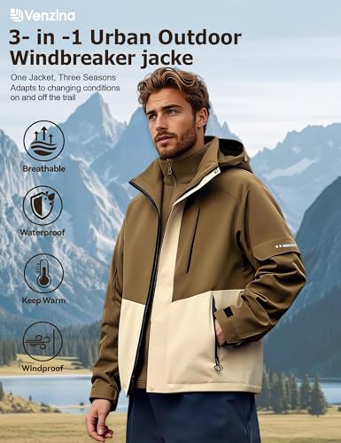 Image of Men's 3-in-1 Outdoor Hiking Jacket Lightweight Windproof Waterproof Jacket
