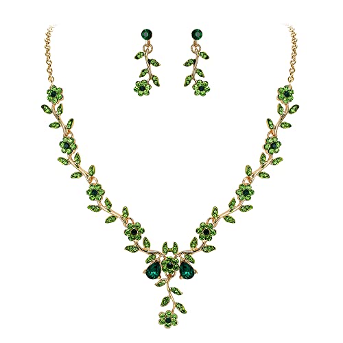  Leaf Cluster Flower Crystal Jewelry Set