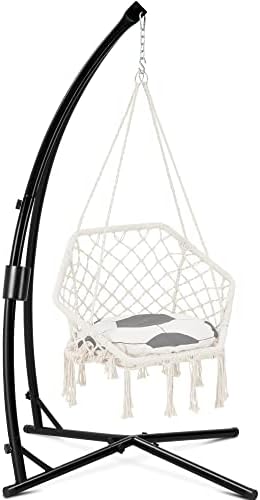 Eusuncaly Hanging Hammock Chair Stand Swing Chair Stand for Indoor/Outdoor,C-Type Solid Steel Heavy Duty Hammock Chair Stand,Weight Capacity 440 Lbs Hanging Chair Stand Only