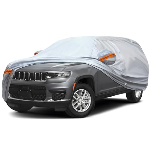 Image of 6-Layer Full Car Cover is All-Weather Waterproof, Universal in All Seasons, Snow Prevention, Rainproof, Acid Rainproof, Sunscreen, Ultraviolet-Proof, Fit SUV 205 inch-216 inch Orange Reflective Strip