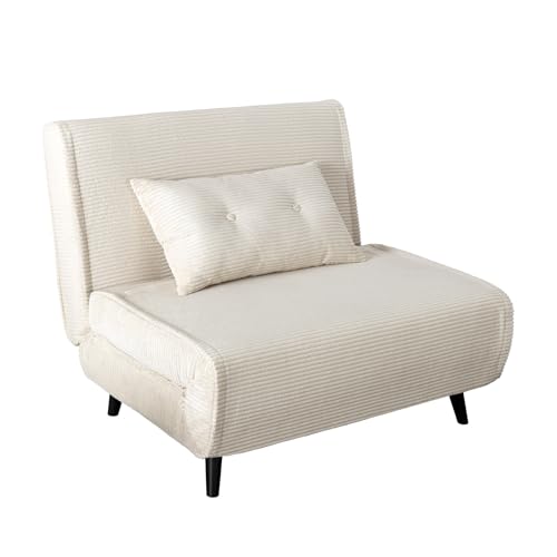 Riess Ambiente Retro Schlafsessel SMART Multifunction - 100cm - beige - Cord Sessel mit Bettfunktion Klappsessel inkl. Kissen
