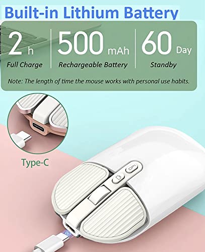 Image of 2.4G Wireless Rechargeable Mouse with USB Receiver,One Click Return to Desk,Mute Button,Power Saving, 2400DPI Optical Cute Girls Mouse for Laptop,Notebook,PC,Tablet (White)