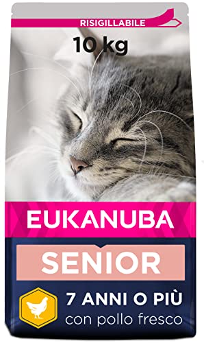 Eukanuba Alimento secco per gatti anziani, ricca di pollo fresco, 10 kg