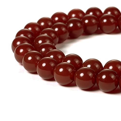 Image of BEADNOVA Red Agate Beads Natural Crystal Beads Stone Gemstone Round Loose Energy Healing with Crystal Stretch Cord for Jewelry Making (10mm, 36-38pcs)