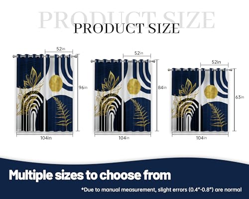 Mid Century Modern Navy Blue and Gold Blackout Curtains, Bohemian Masculine Cool Dark Blue and White Window Drapes for Mens Bedroom Living Room, 84 inch Length 2 Panels Set, 52x84 inch - Image 6