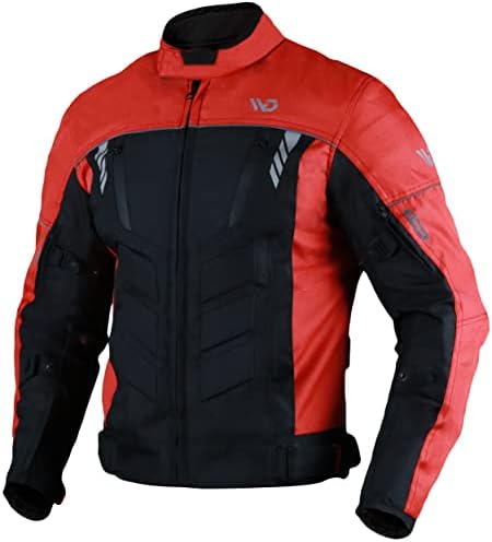 WD Motorsports Vegas 1.0 Men’s Textile Motorcycle Jacket, All-Season CE Armored, Waterproof Cordura Biker Jackets with Removeable Lining & Ventilated Zippers (Red, XL)