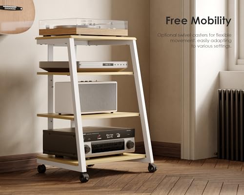 FITUEYES DESIGN HIFI Stand Record Player Stand 4-Tier Wooden Shelves for av amp/Turntable/Sky box/Xbox One/Printer Multifunctional Height Adjustable Load Capacity 50KG - Image 5