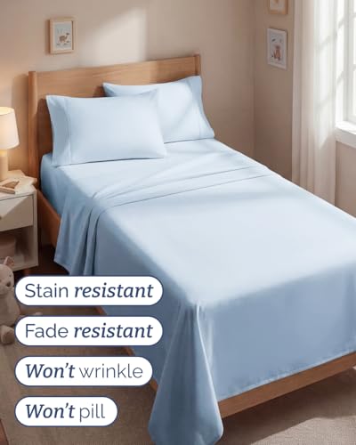 Image of Twin 4 Piece Bed Sheet Set - Comfy, Breathable & Cooling Sheets - Sky Blue | Ultra Soft Hotel Luxury Bedding Set with 8-16 Inch Deep Pockets, 1 Flat & 1 Fitted Sheet & 2 Pillowcases, Wrinkle & Fade Free