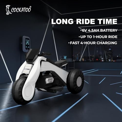 Image of Cockatoo 15E Cruise Rechargable Electric Bike for Kids with Music and LED Light, Kids Scooter Bike for 3+Yrs Boys&Girls Powered by 6V & 4.5 AH Battery for 4.5Hr-6Hr Ride with Foot Accelerator