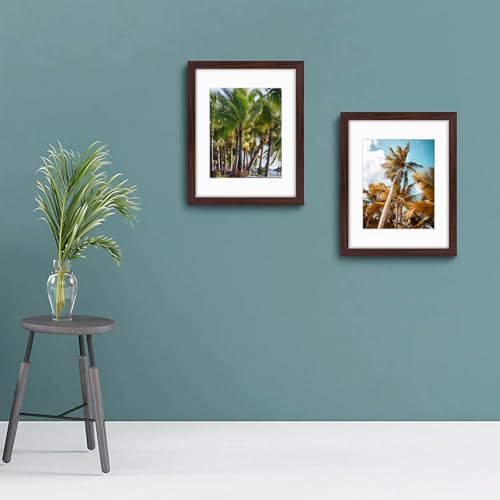 Image of Frametory 4 Pack 11x14 Brown Picture Frame with Real Glass Mat for 8x10