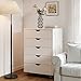 Sweetcrispy 5 Drawer Chest Mobile Storage Cabinets Small Wooden Dresser with Wheels Room Organization Furniture for Office Home, White Wood