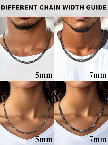 Custom4U Personalized Stainless Steel Cuban Link Chain for Men Women, 5mm/7mm Width Engraving 1-5 Names Cuban Chain Necklace, Steel/14K Gold Plated/Black Fathers Day Gift Hip Hop Jewelry+Send Gift Box3