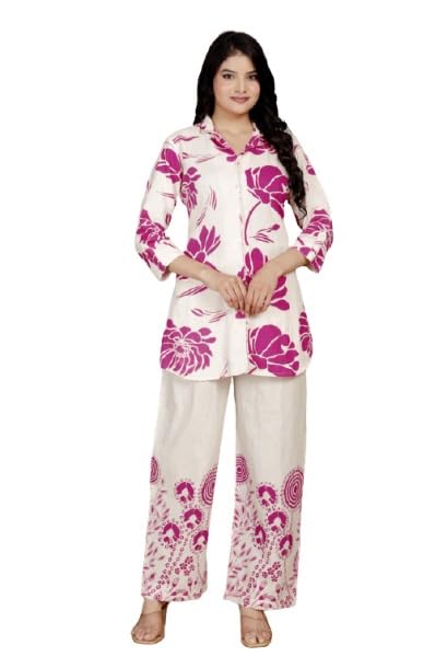 Women Cotton Pink Floral Print Regular Size Co-Ord Set-image-21